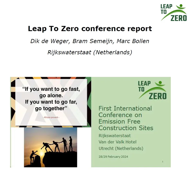 report front page. Leap to zero conference on emission free construction sites